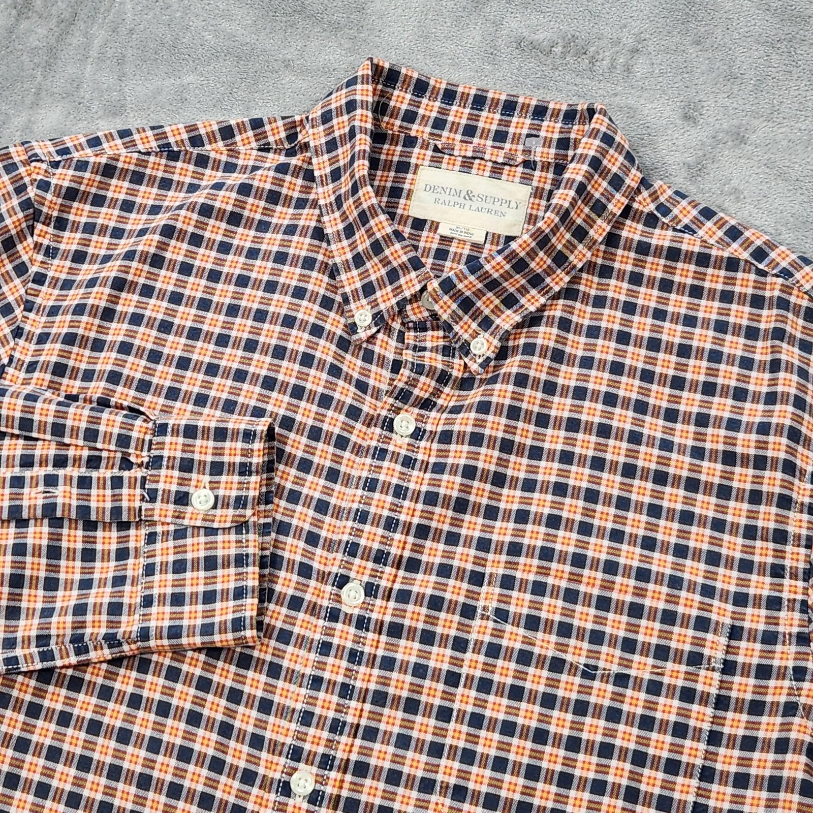 Denim & Supply Ralph Lauren Shirt Mens Xl Orange Blue Plaid Button Down Casual